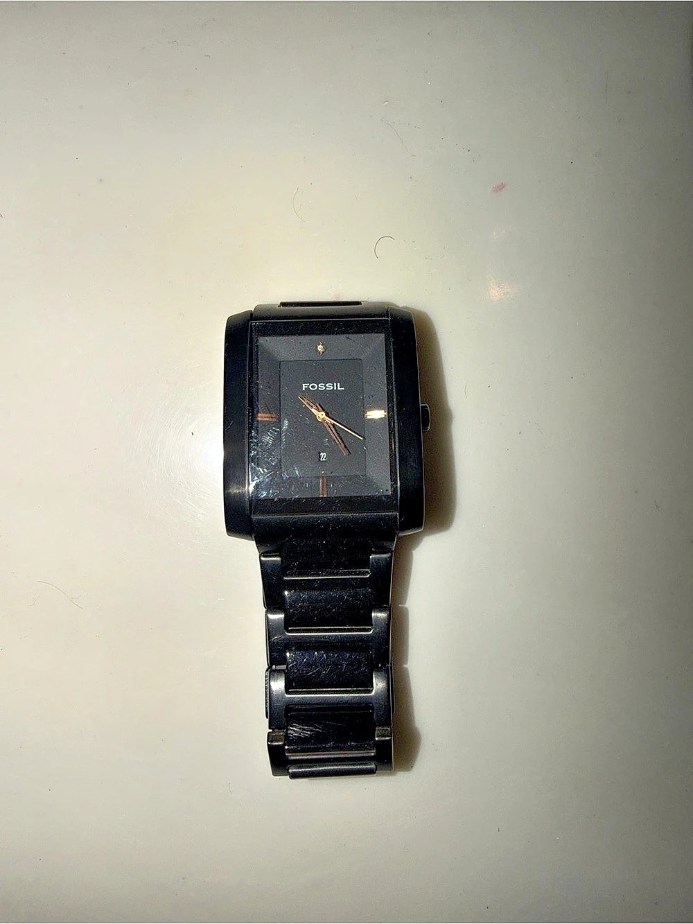 Fossil Rectangular Black Ion-Plated Stainless Steel Watch Black